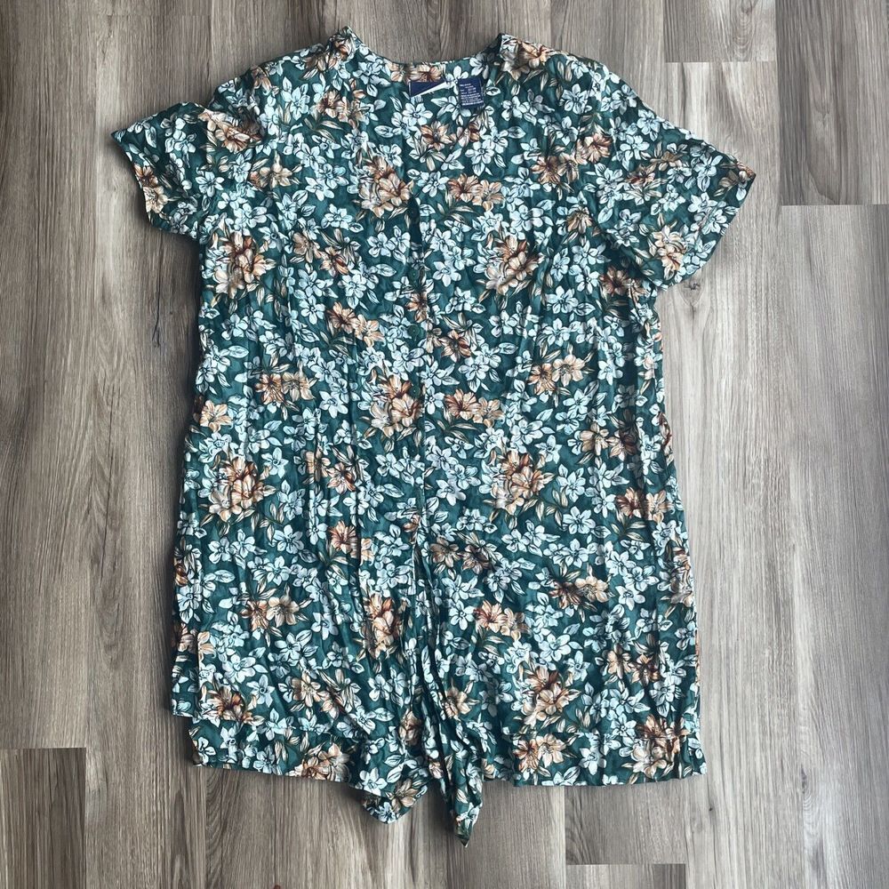 Vintage Floral Tropical Hawaiian Multicolor Short Sleeve Romper Jumpsuit Size 22